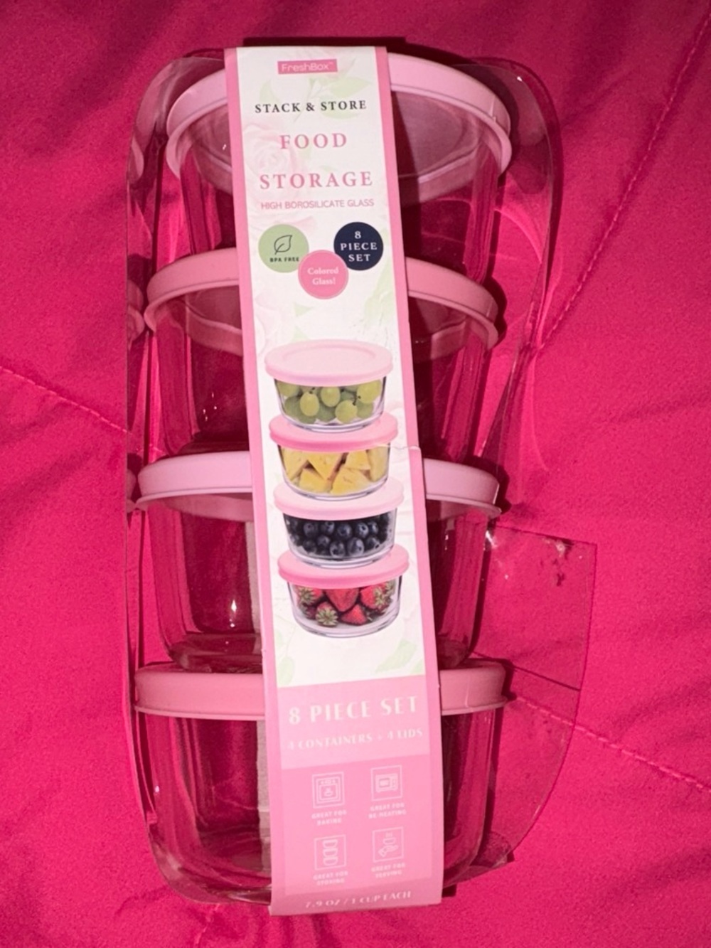 pink glass food storage containers